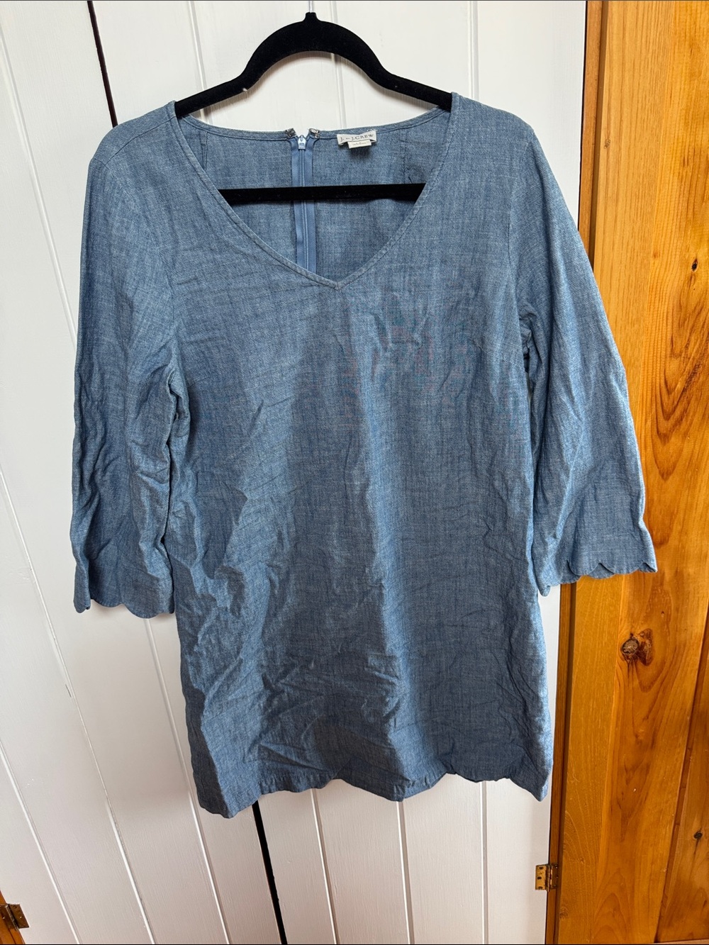 J crew Light Blue V-Neck dress scalloped sleeves